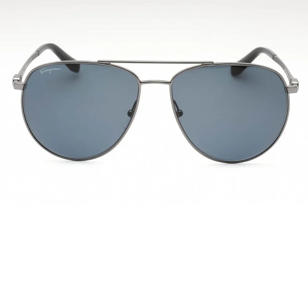 Salvatore Ferragamo Dark Gunmetal Aviator Sunglasses Brand New In Case